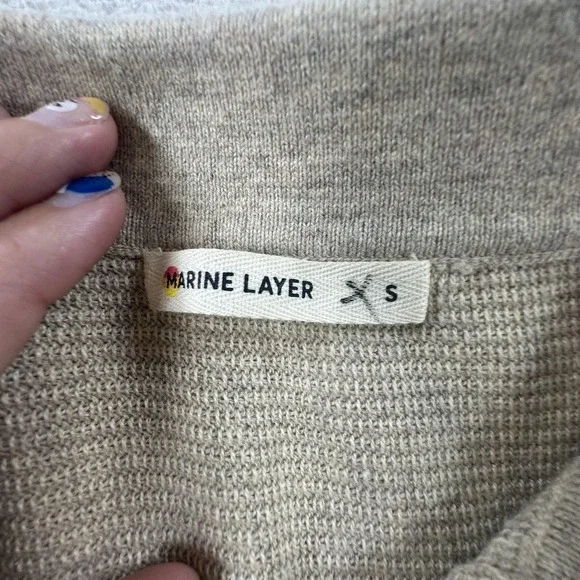 Marine Layer Retro Polo Shirt Mens Small Beige Stripe Knit Wool Blend Casual - Picture 4 of 10